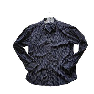 100% Cotton Beverly Hills Polo Club Men's Dress Shirt - L. Black w/ Polkadots